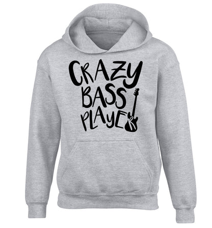 Crazy bass player children's grey hoodie 12-14 Years