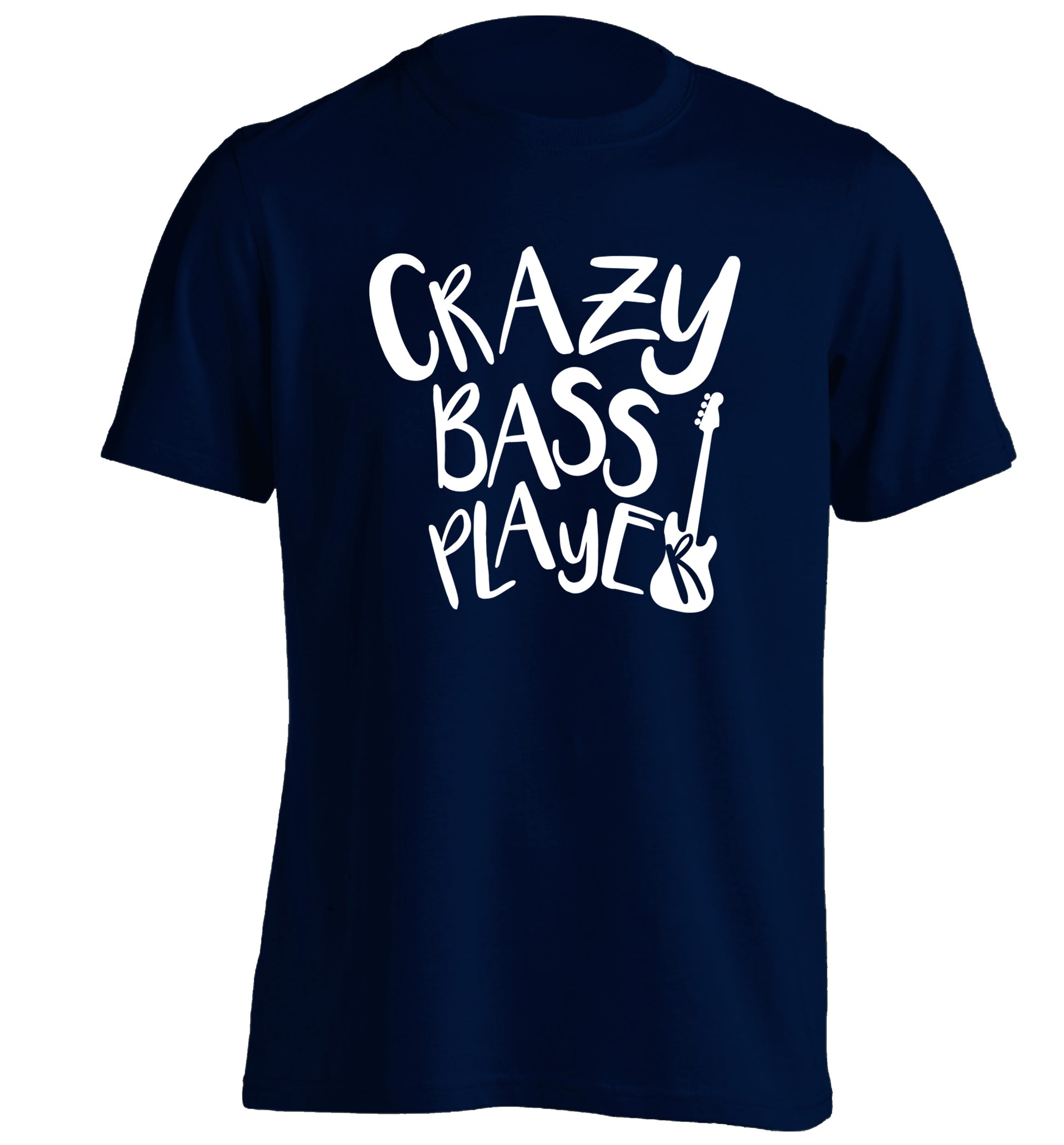 Crazy bass player adults unisex navy Tshirt 2XL