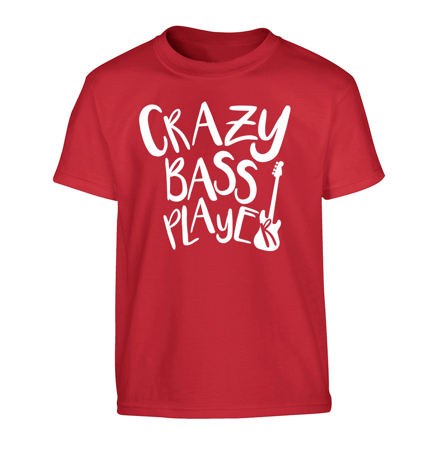 Crazy bass player Children's red Tshirt 12-14 Years