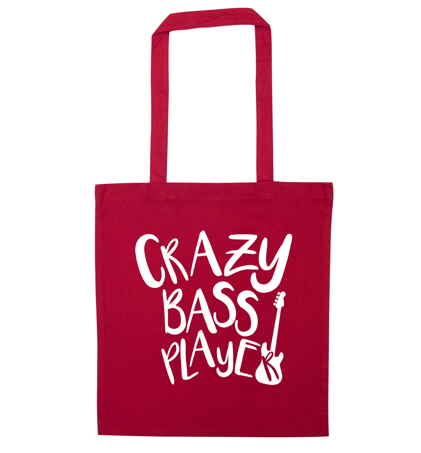 Crazy bass player red tote bag