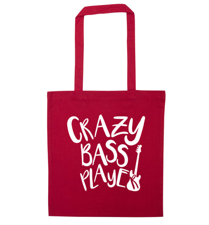 Crazy bass player red tote bag