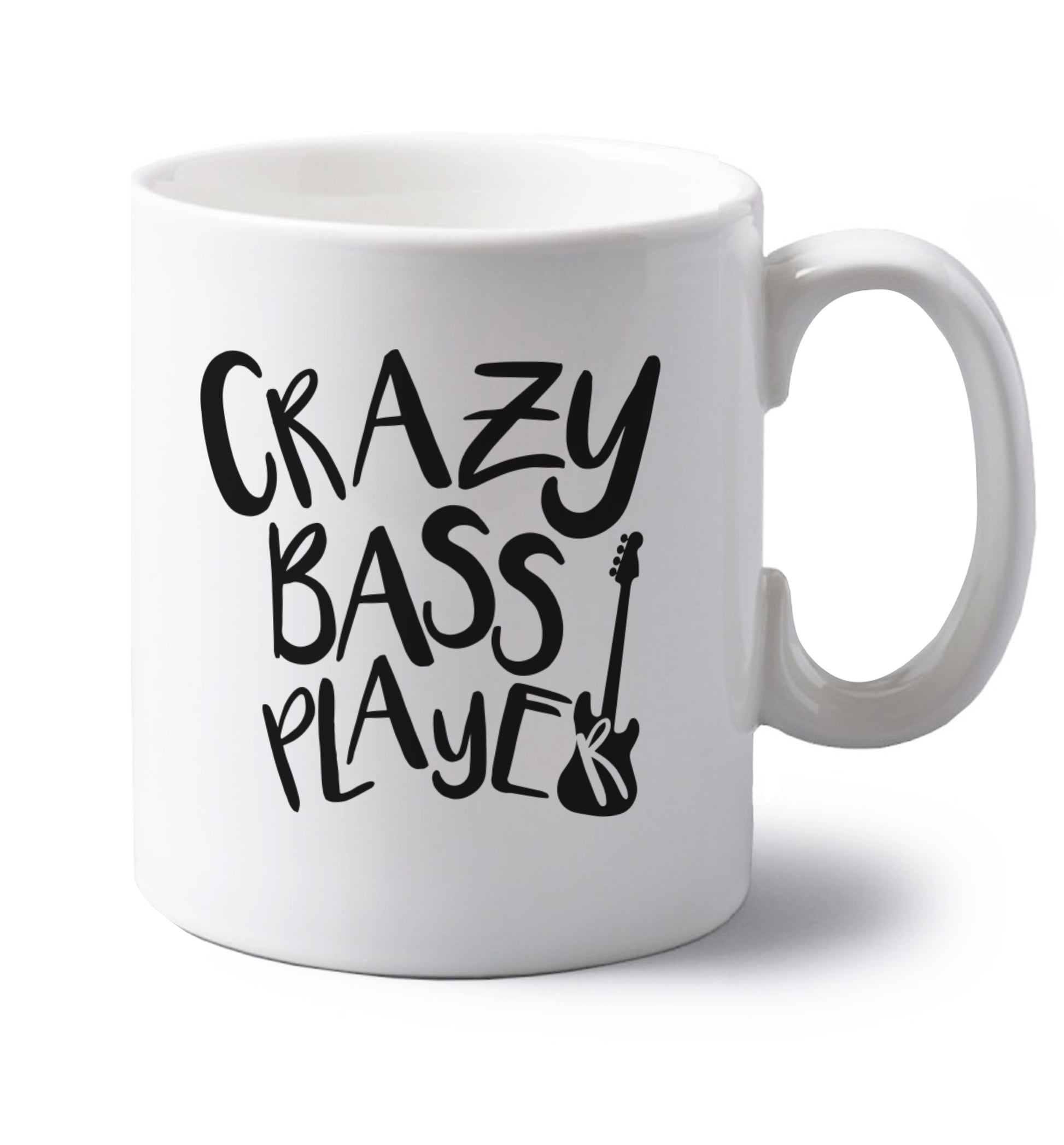 Crazy bass player left handed white ceramic mug 