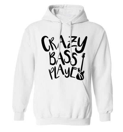 Crazy bass player adults unisex white hoodie 2XL