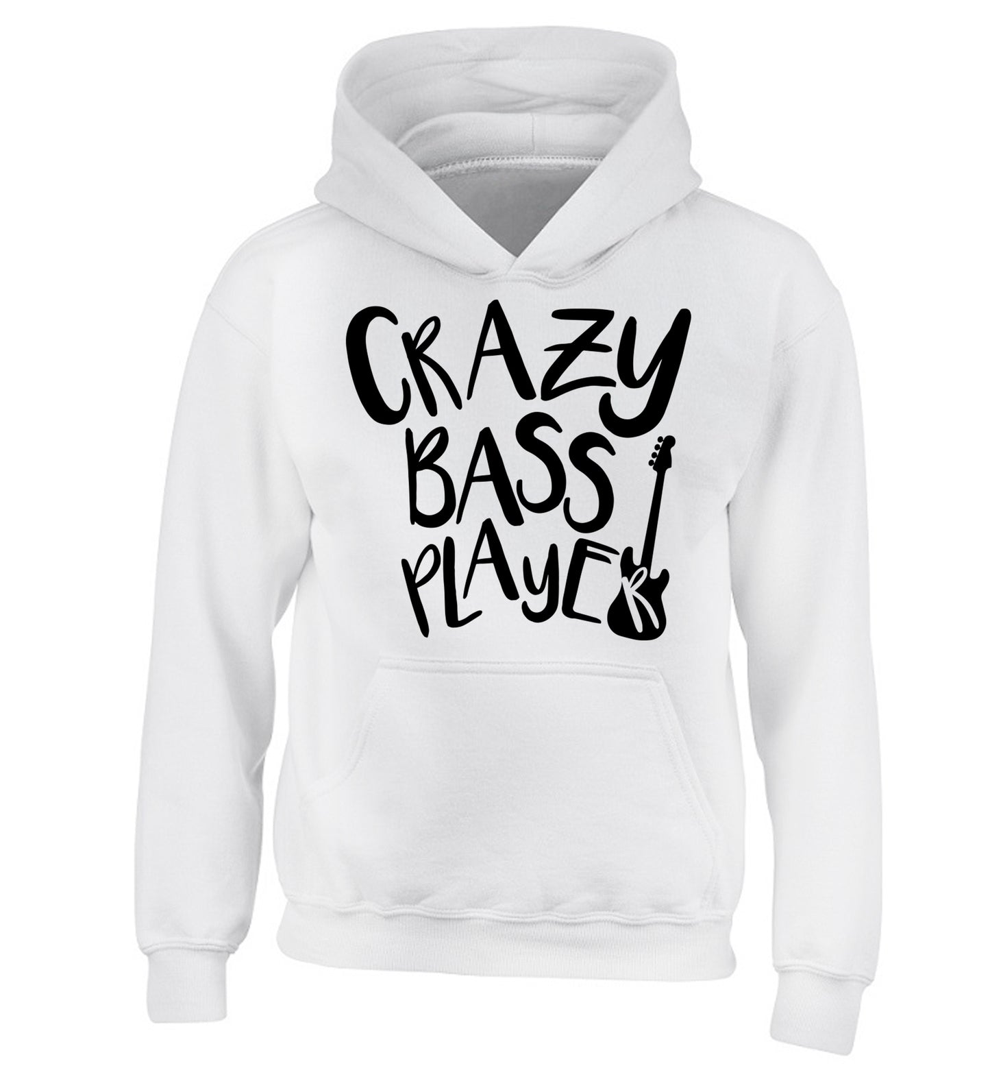 Crazy bass player children's white hoodie 12-14 Years
