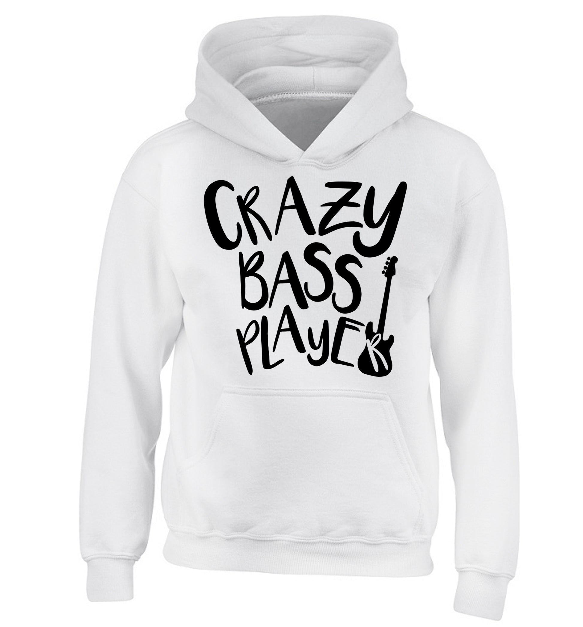 Crazy bass player children's white hoodie 12-14 Years