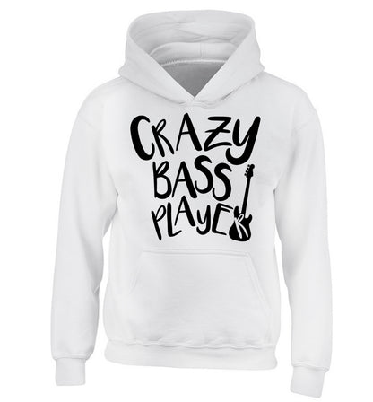 Crazy bass player children's white hoodie 12-14 Years