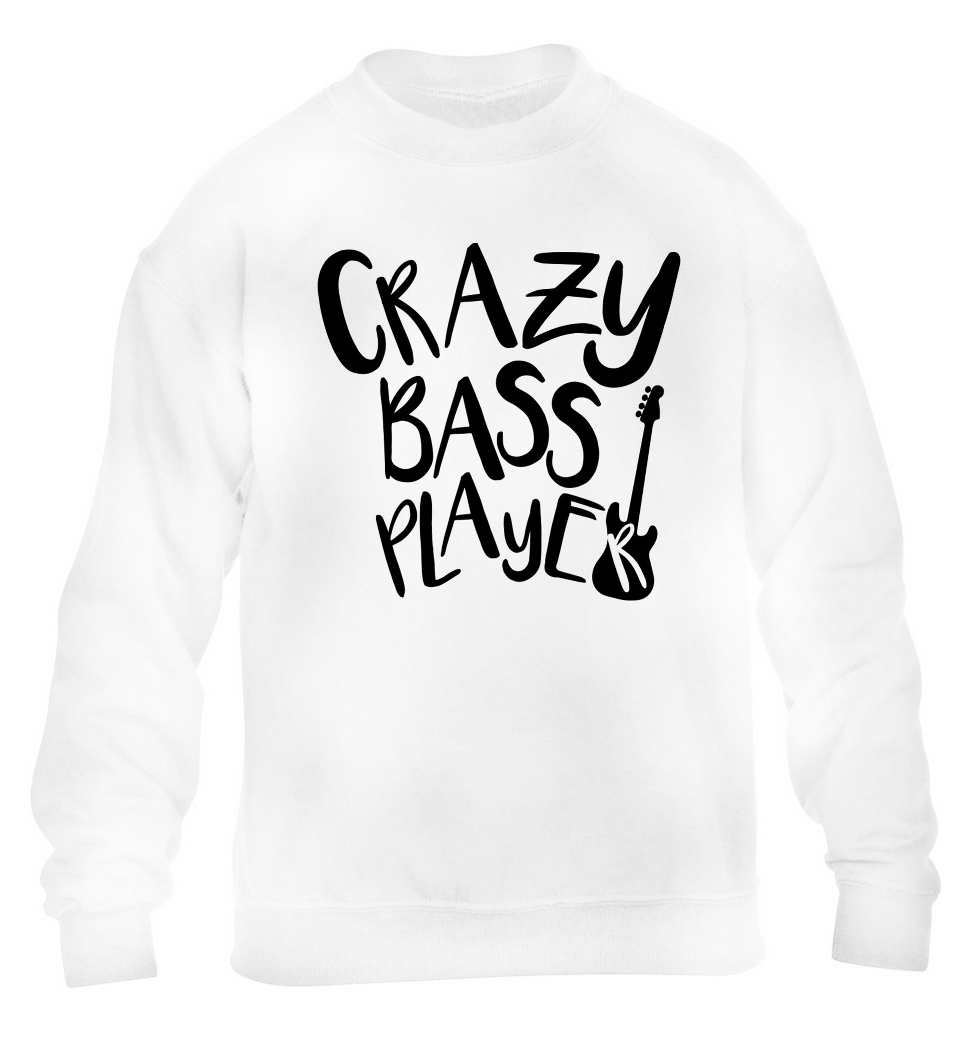 Crazy bass player children's white sweater 12-14 Years