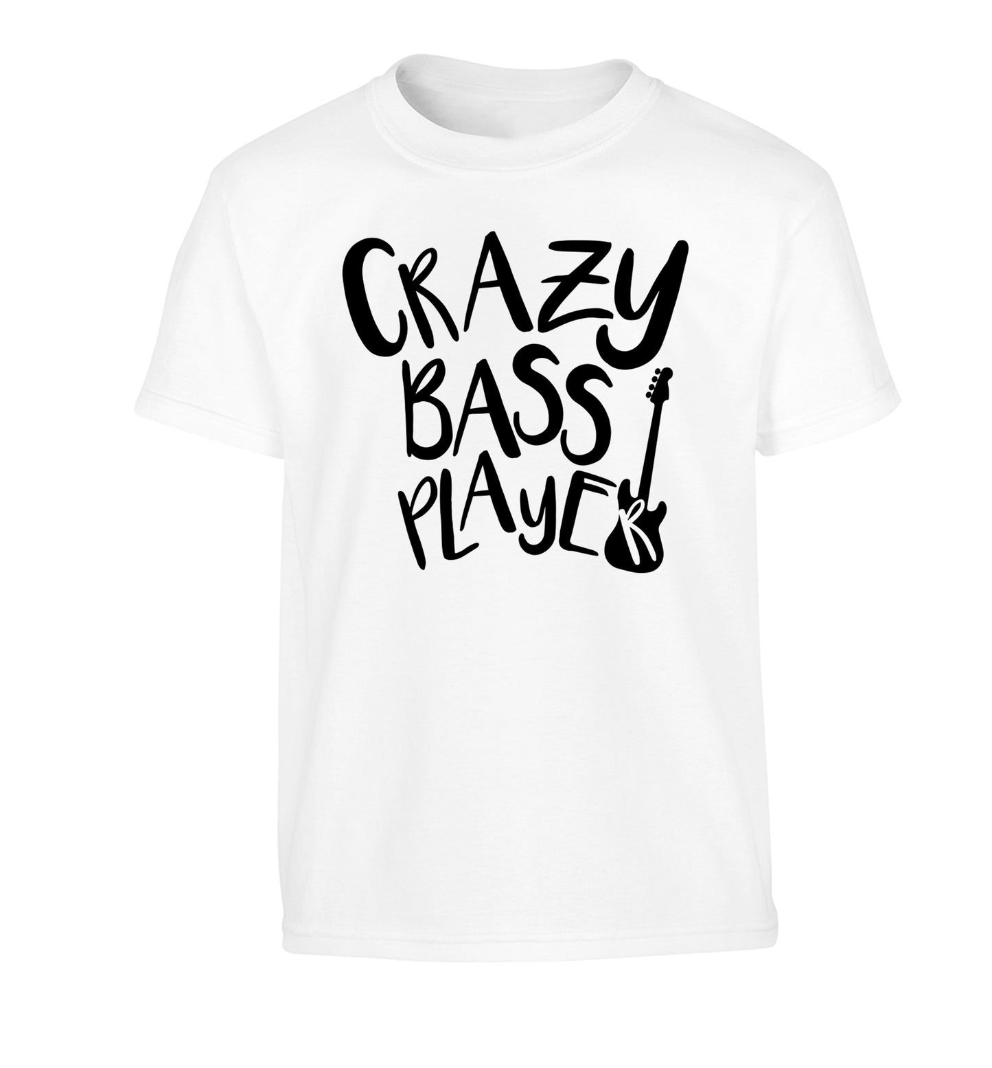 Crazy bass player Children's white Tshirt 12-14 Years