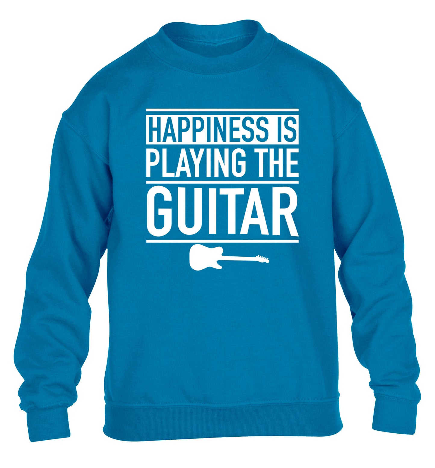 Happines is playing the guitar children's blue sweater 12-14 Years