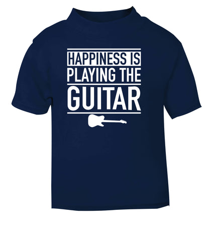 Happines is playing the guitar navy Baby Toddler Tshirt 2 Years