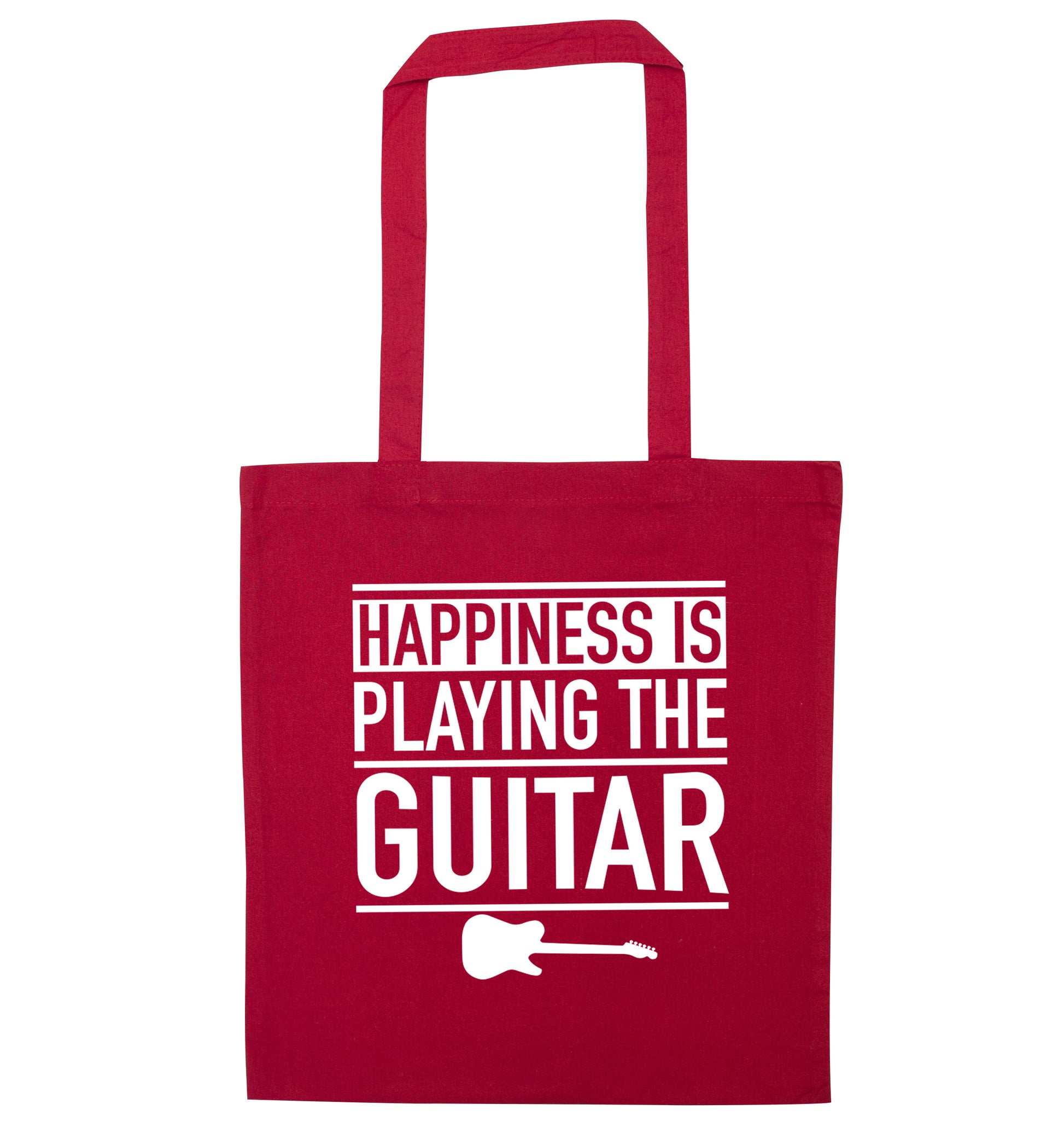 Happines is playing the guitar red tote bag