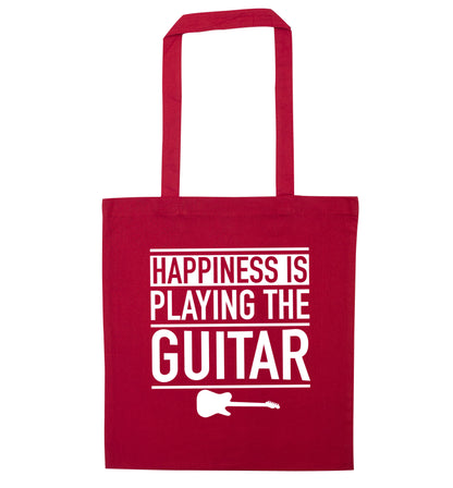 Happines is playing the guitar red tote bag