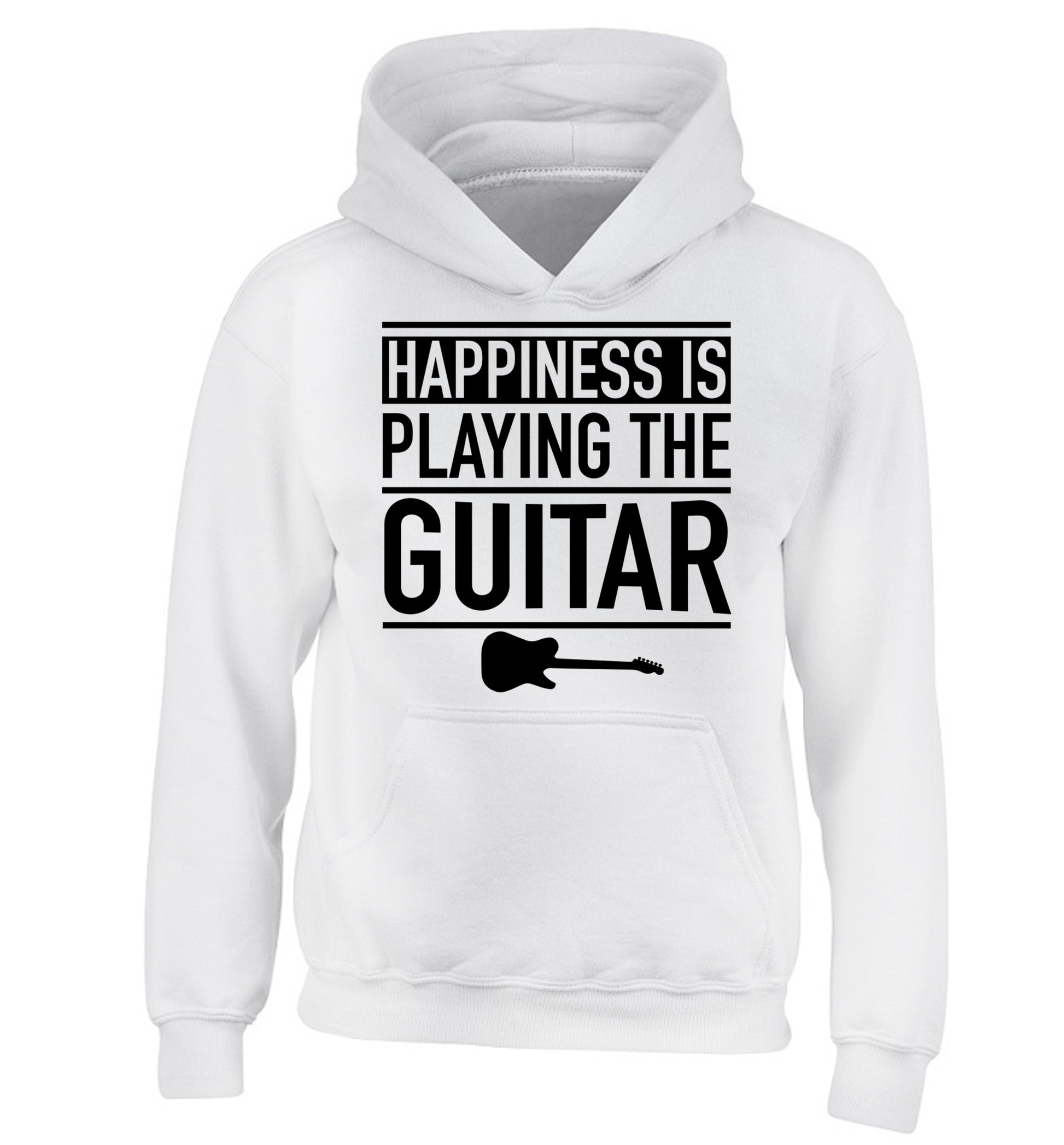 Happines is playing the guitar children's white hoodie 12-14 Years