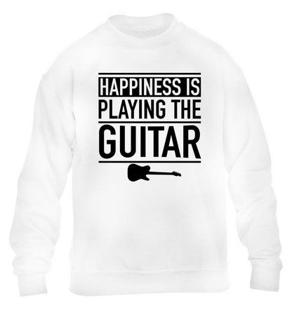 Happines is playing the guitar children's white sweater 12-14 Years