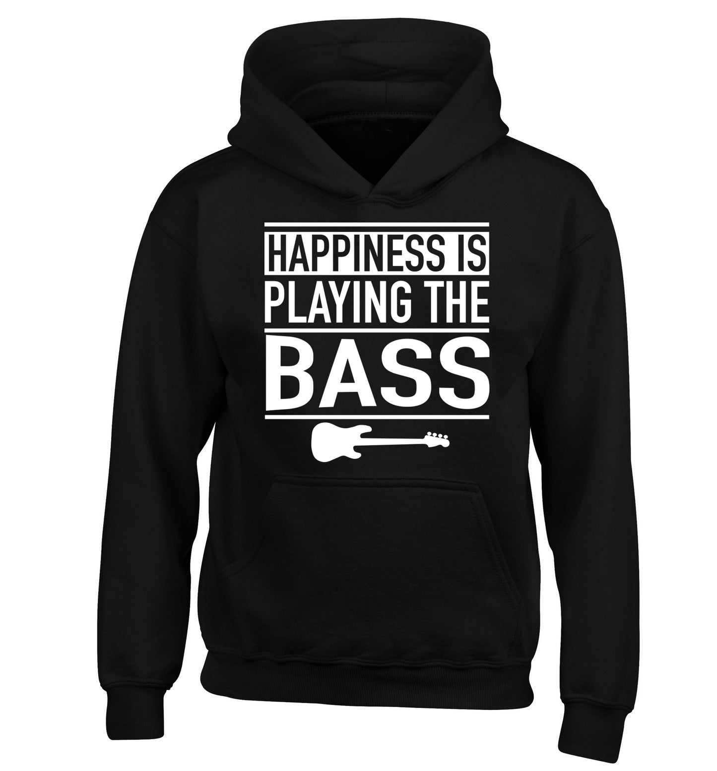 Happines is playing the bass children's black hoodie 12-14 Years