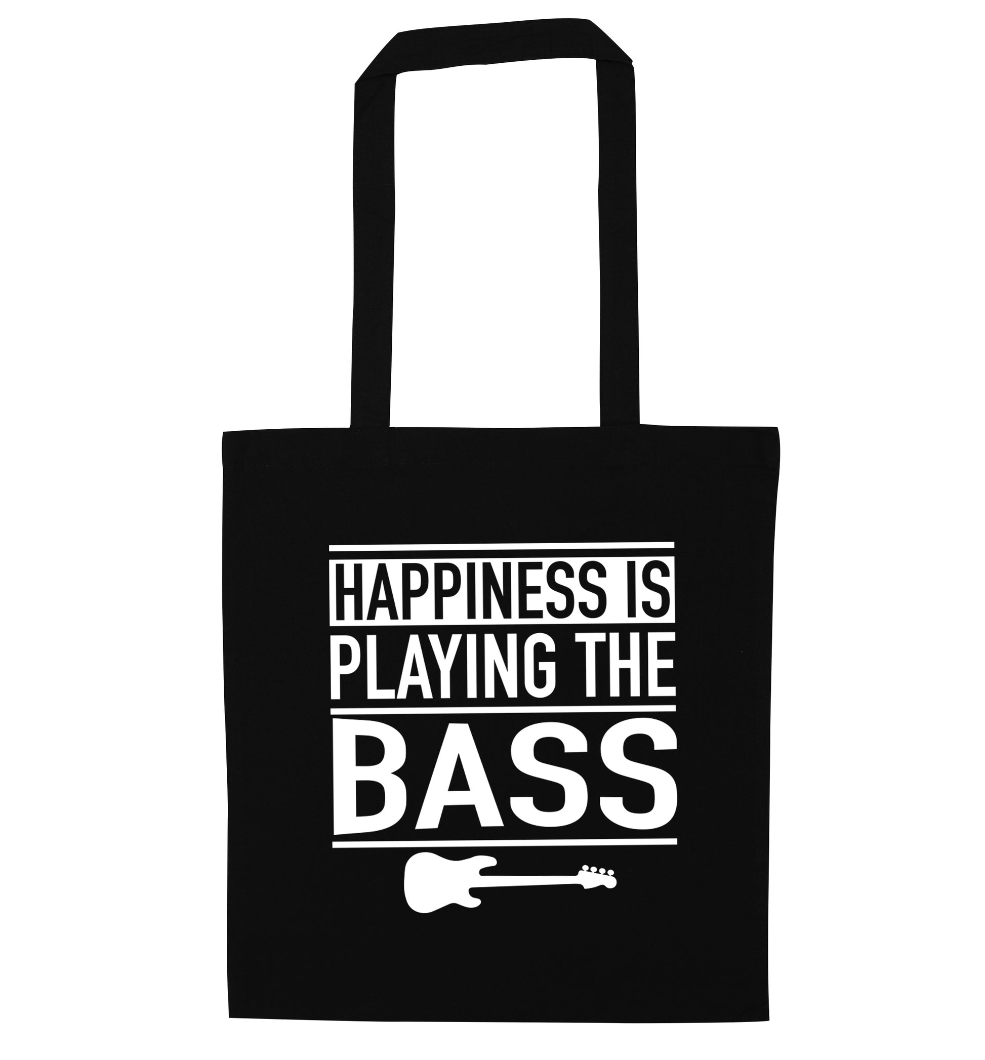 Happines is playing the bass black tote bag