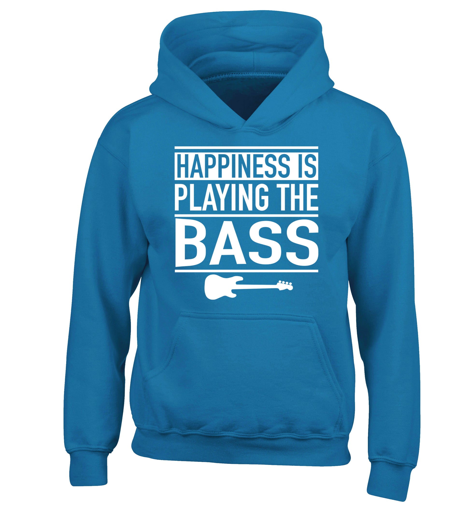 Happines is playing the bass children's blue hoodie 12-14 Years