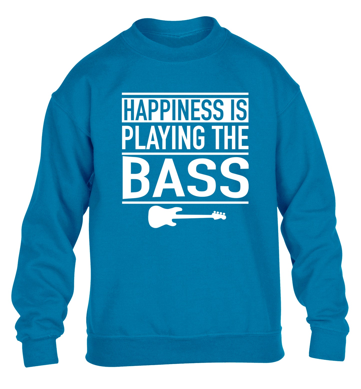 Happines is playing the bass children's blue sweater 12-14 Years
