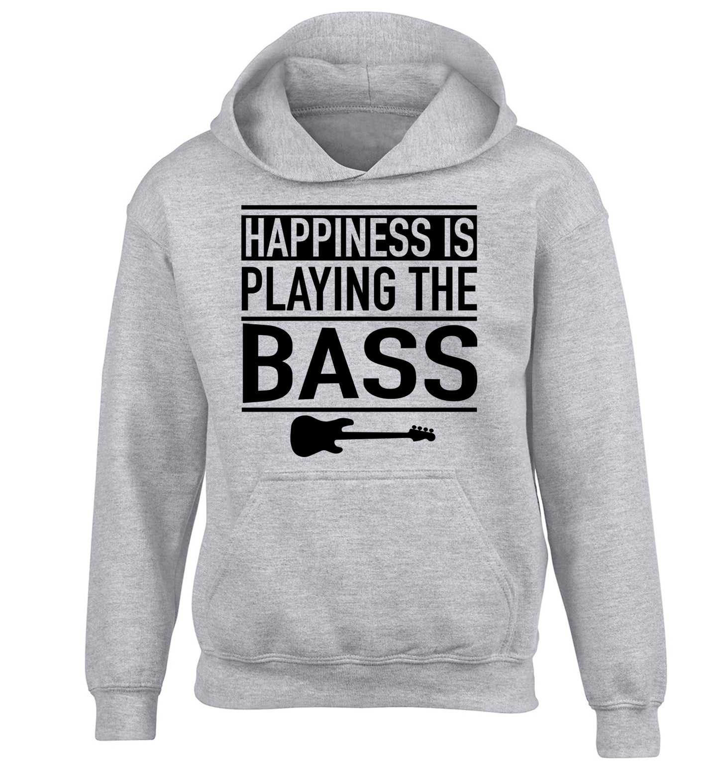 Happines is playing the bass children's grey hoodie 12-14 Years