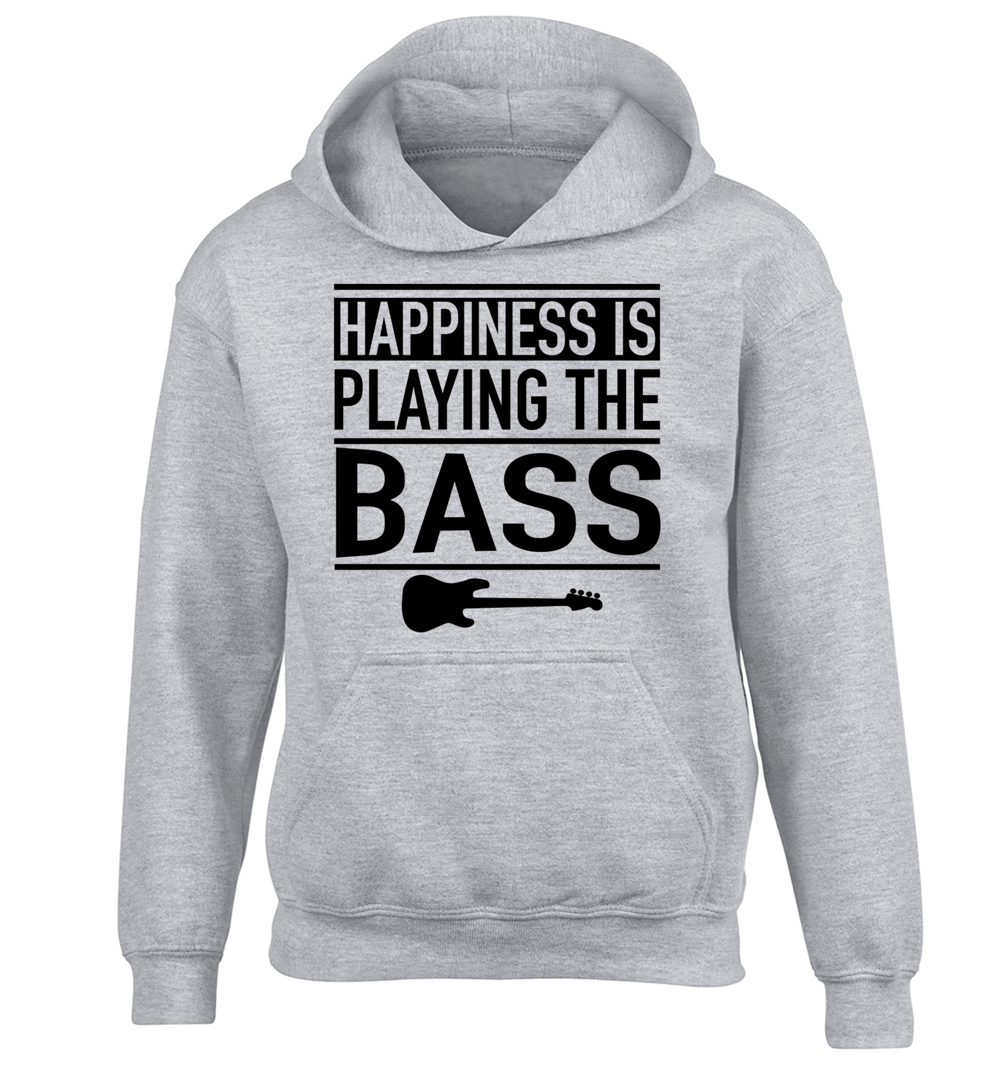 Happines is playing the bass children's grey hoodie 12-14 Years