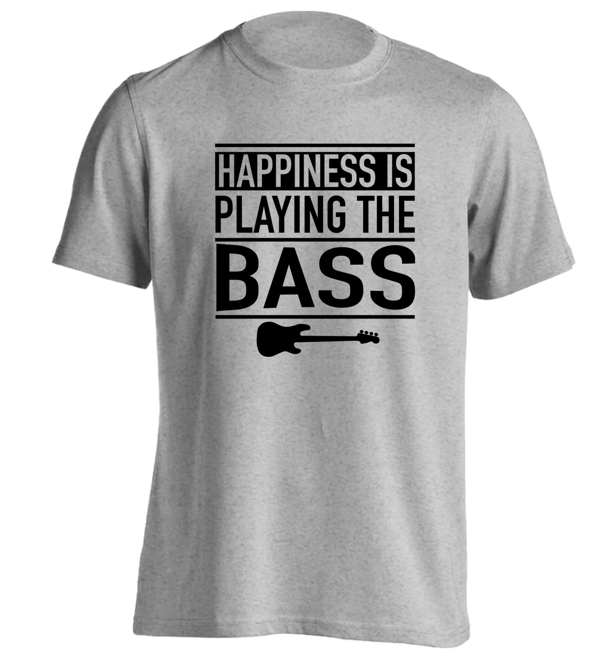 Happines is playing the bass adults unisex grey Tshirt 2XL