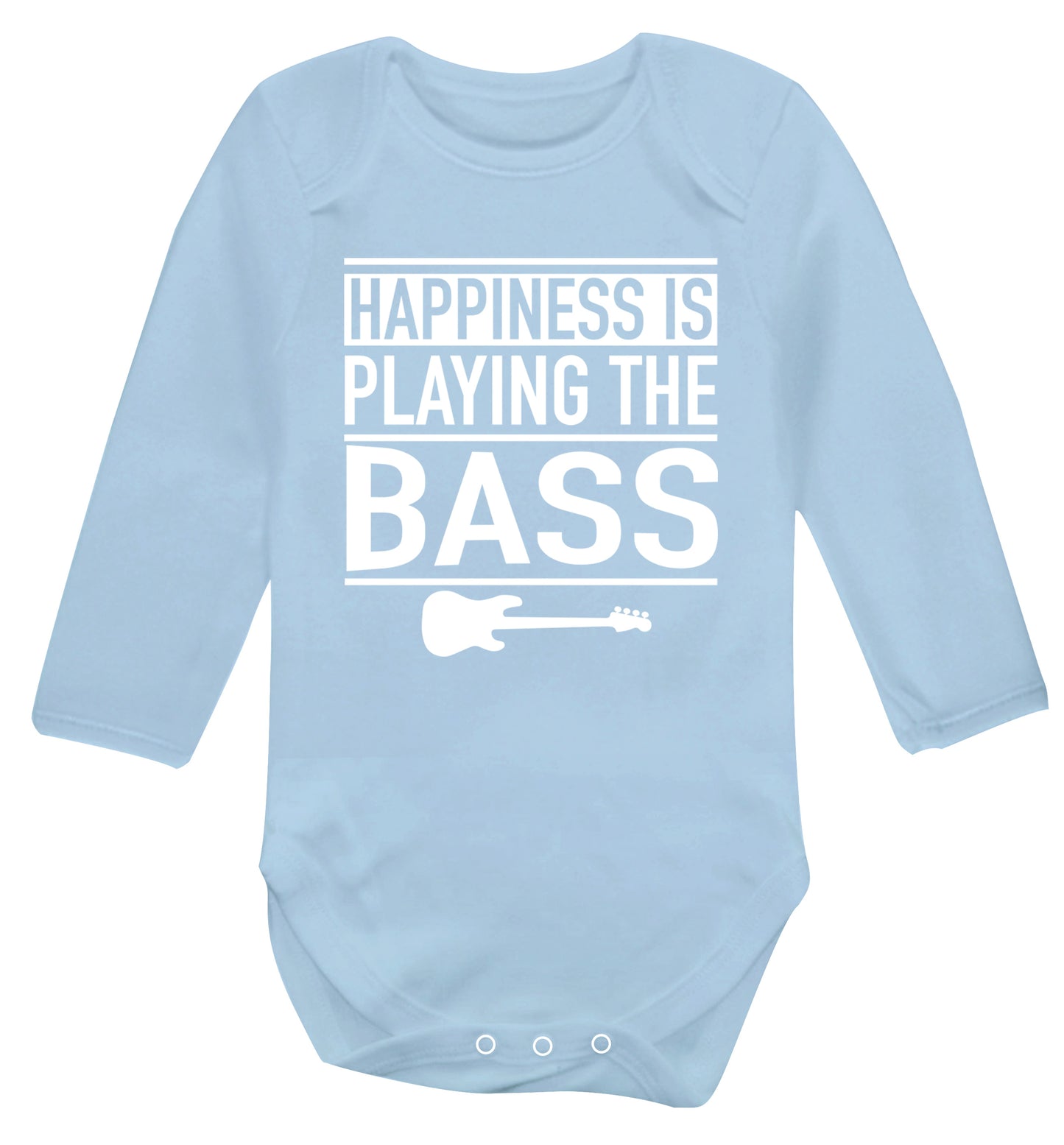 Happines is playing the bass Baby Vest long sleeved pale blue 6-12 months