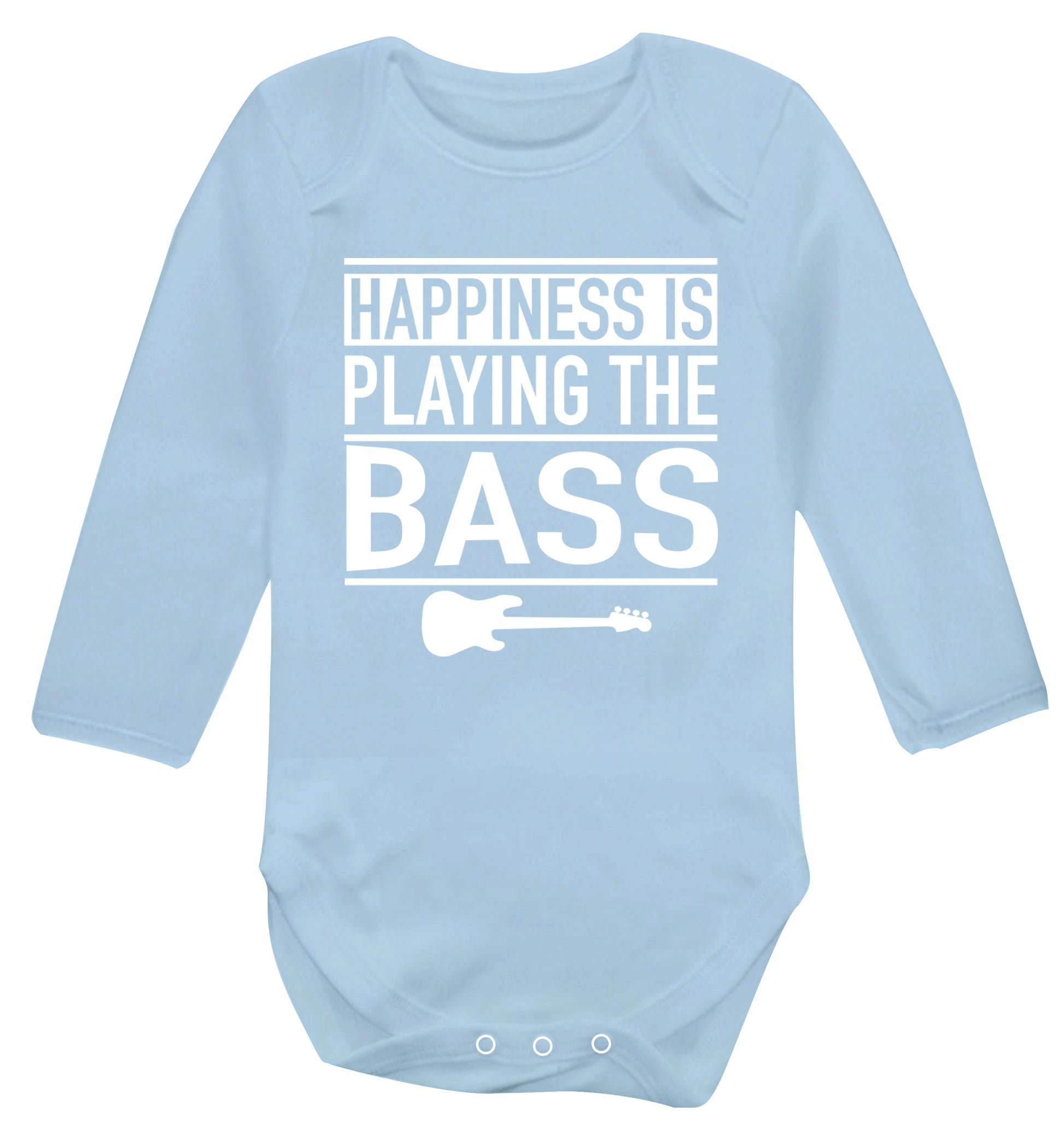 Happines is playing the bass Baby Vest long sleeved pale blue 6-12 months
