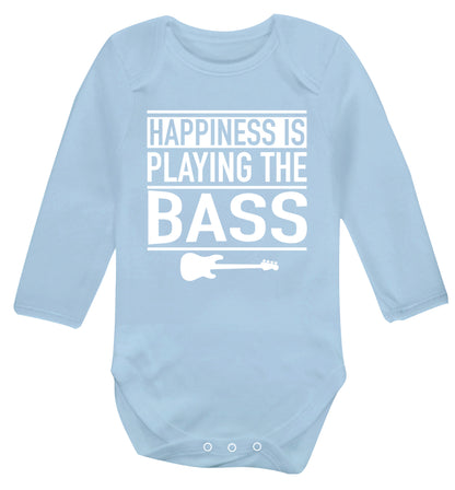 Happines is playing the bass Baby Vest long sleeved pale blue 6-12 months