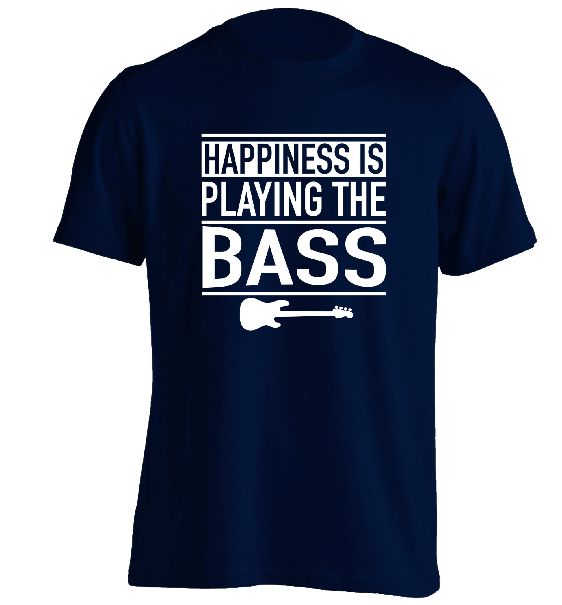 Happines is playing the bass adults unisex navy Tshirt 2XL