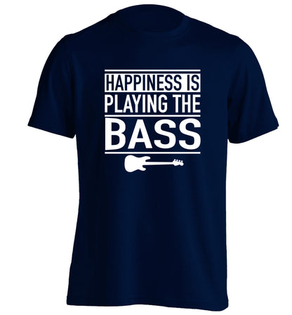 Happines is playing the bass adults unisex navy Tshirt 2XL