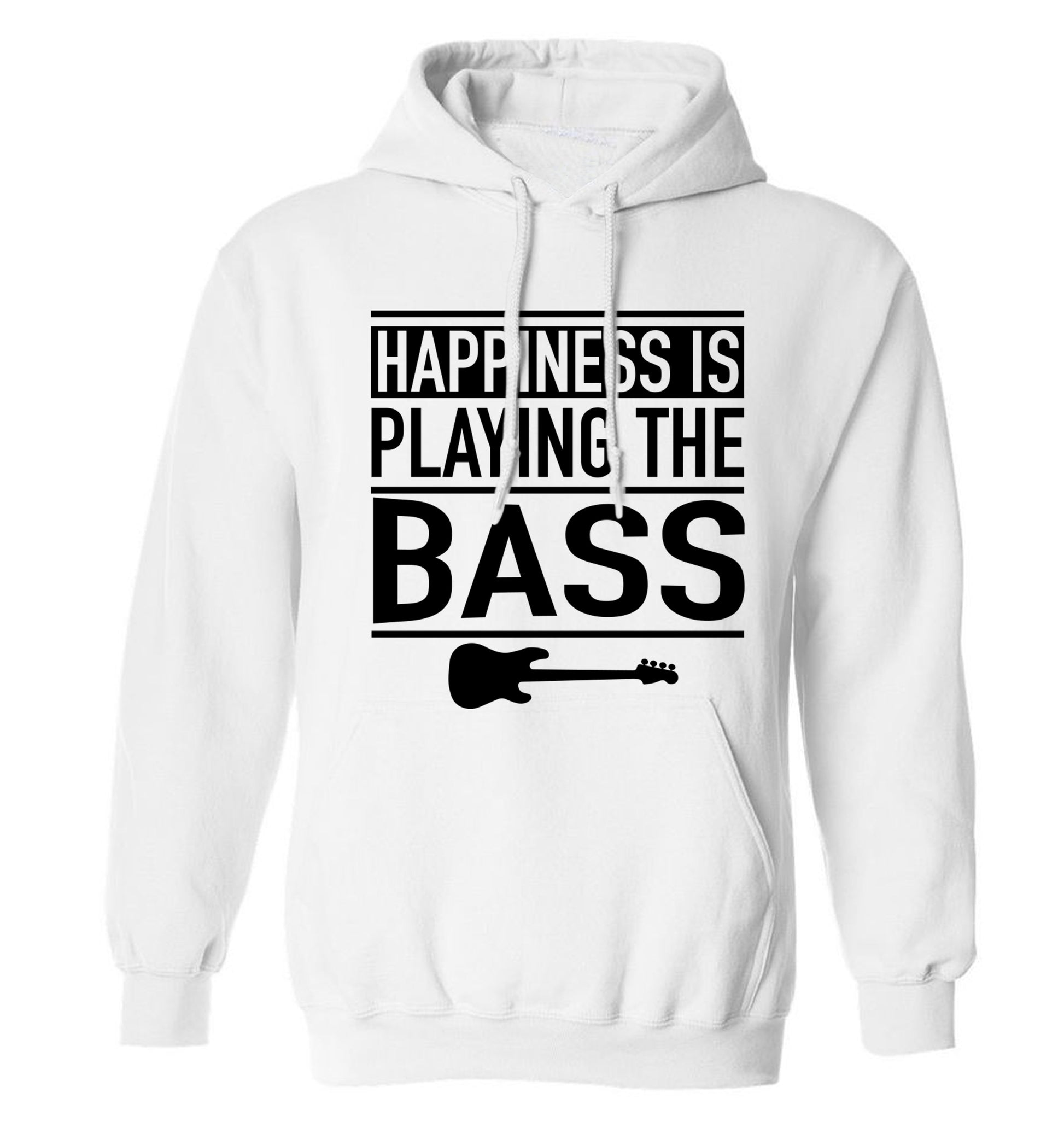 Happines is playing the bass adults unisex white hoodie 2XL