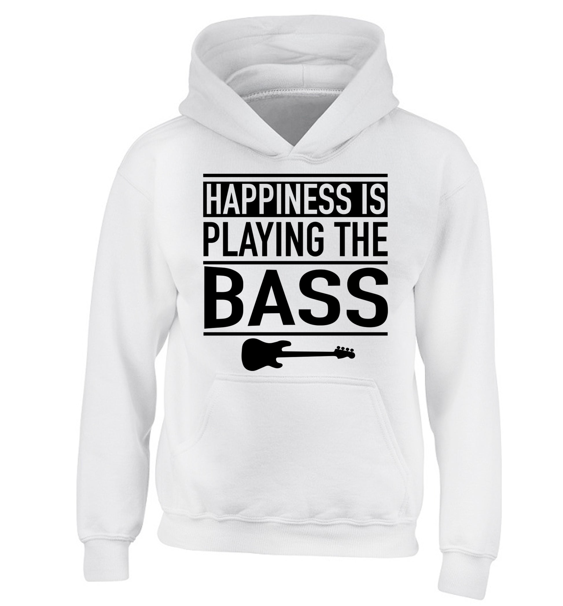 Happines is playing the bass children's white hoodie 12-14 Years