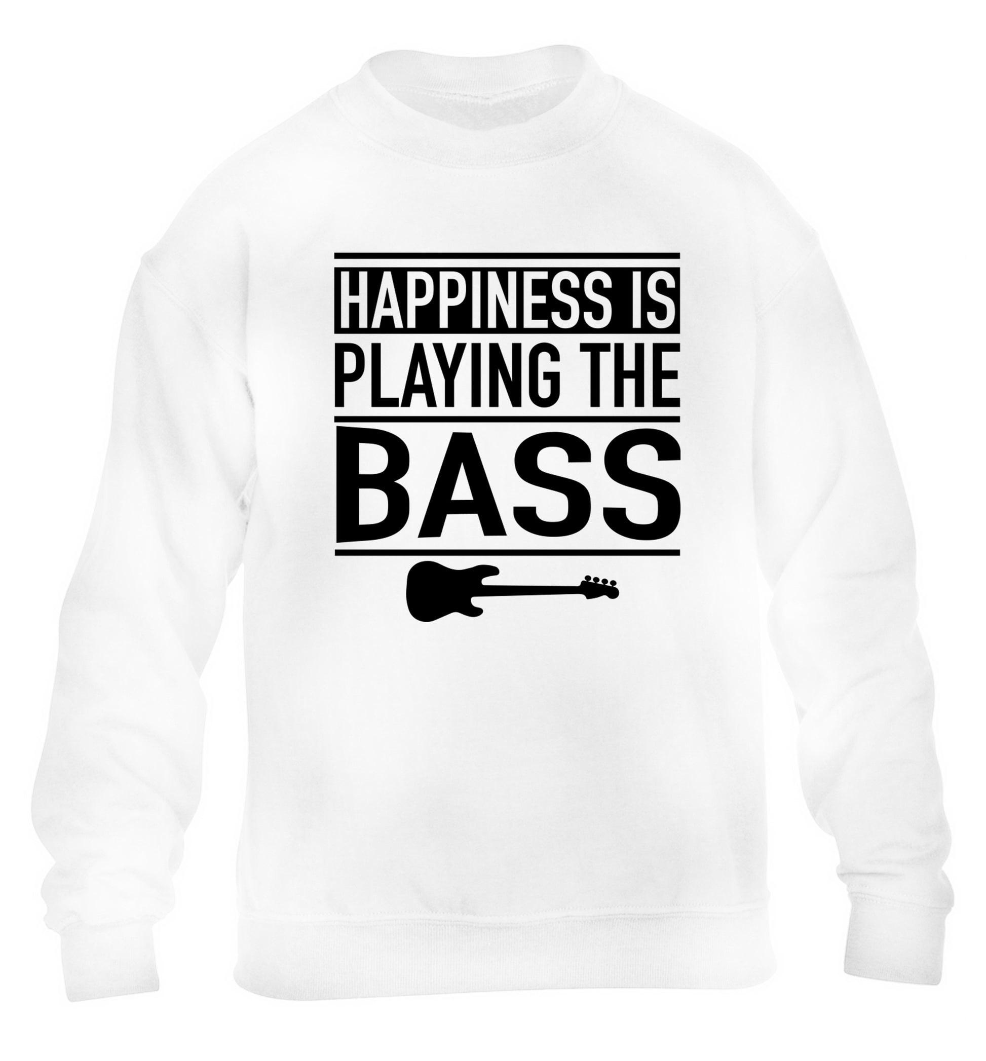 Happines is playing the bass children's white sweater 12-14 Years