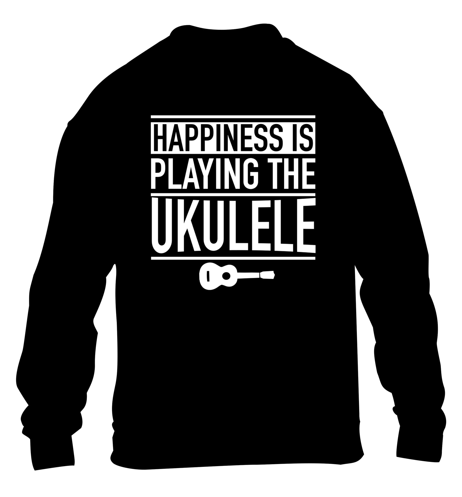 Happines is playing the ukulele children's black sweater 12-14 Years