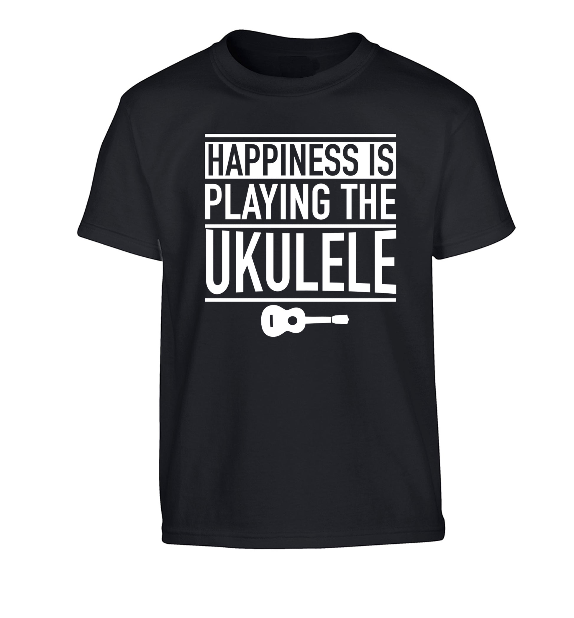 Happines is playing the ukulele Children's black Tshirt 12-14 Years