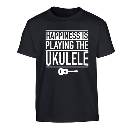 Happines is playing the ukulele Children's black Tshirt 12-14 Years