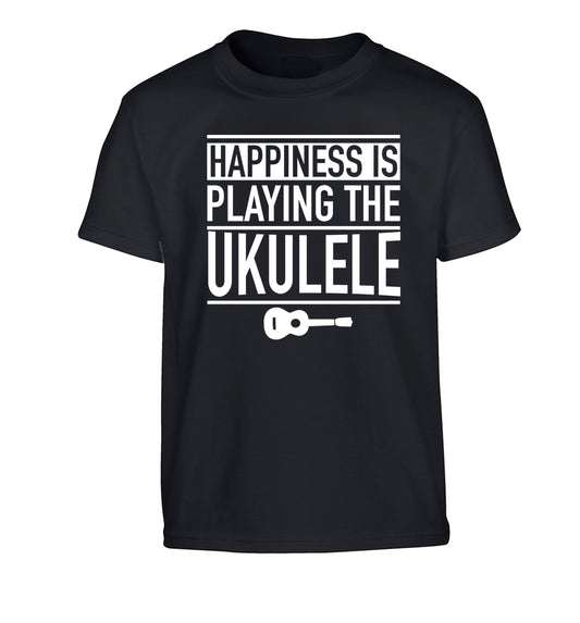 Happines is playing the ukulele Children's black Tshirt 12-14 Years
