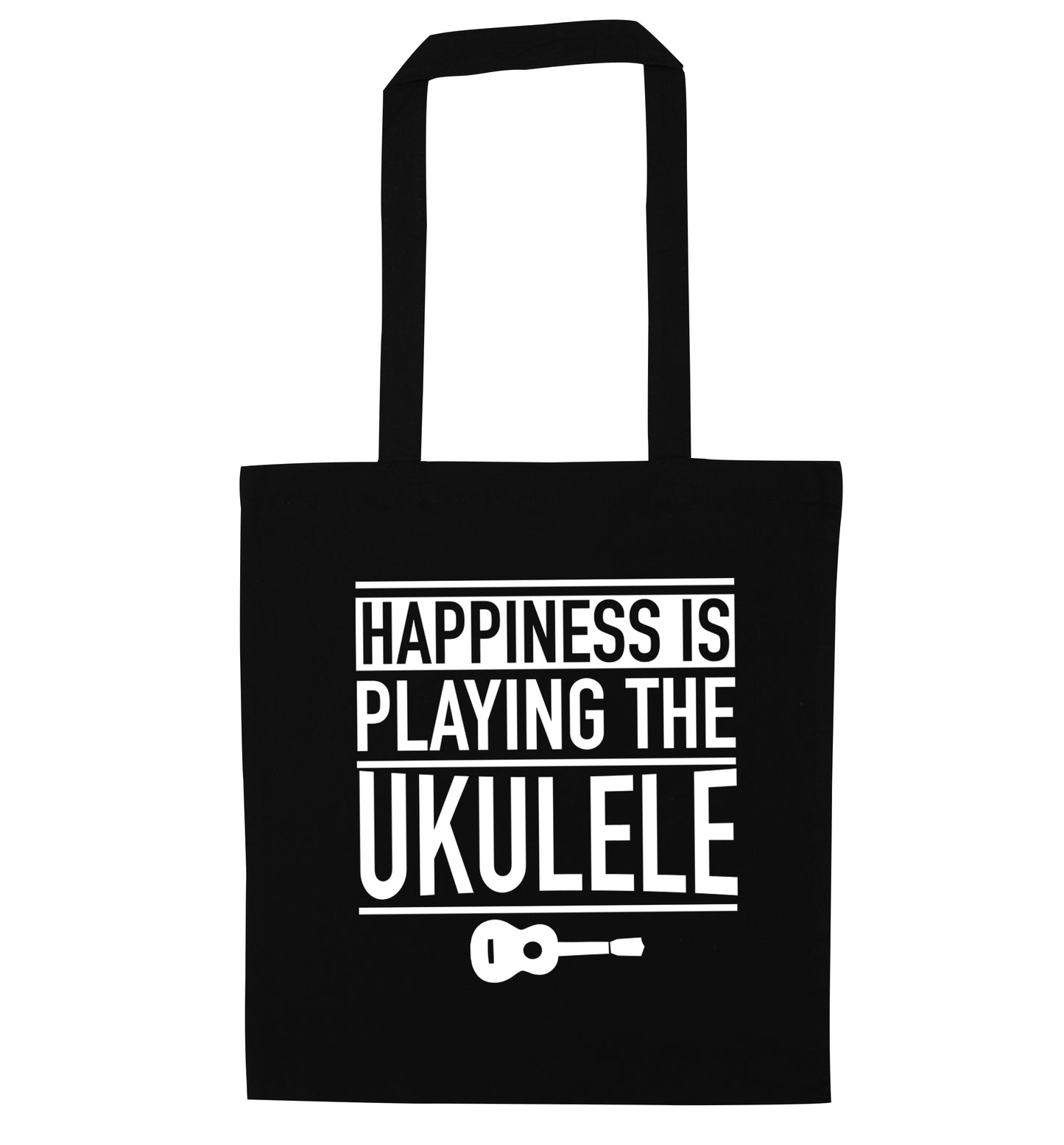 Happines is playing the ukulele black tote bag