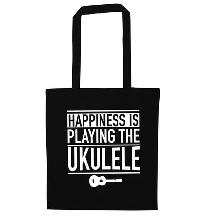 Happines is playing the ukulele black tote bag