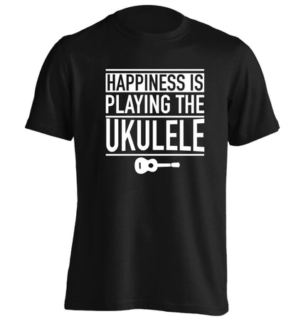 Happines is playing the ukulele adults unisex black Tshirt 2XL