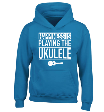 Happines is playing the ukulele children's blue hoodie 12-14 Years