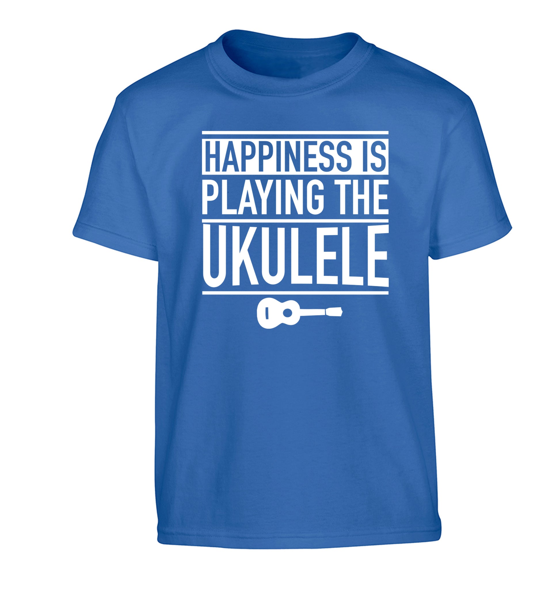 Happines is playing the ukulele Children's blue Tshirt 12-14 Years