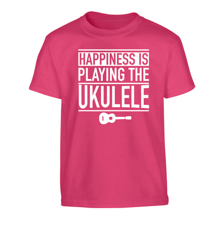Happines is playing the ukulele Children's pink Tshirt 12-14 Years