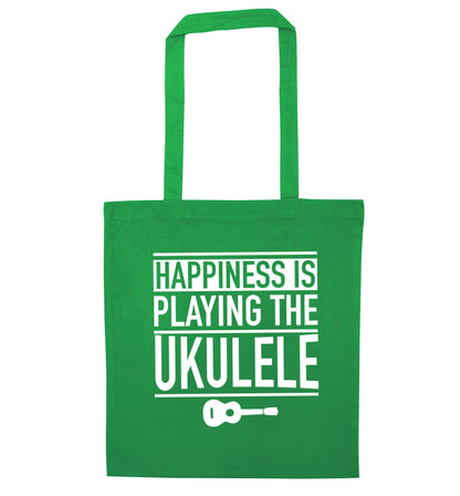 Happines is playing the ukulele green tote bag