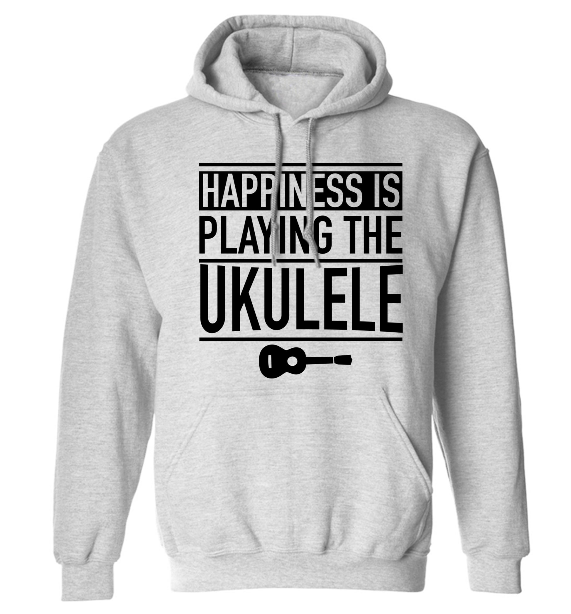 Happines is playing the ukulele adults unisex grey hoodie 2XL