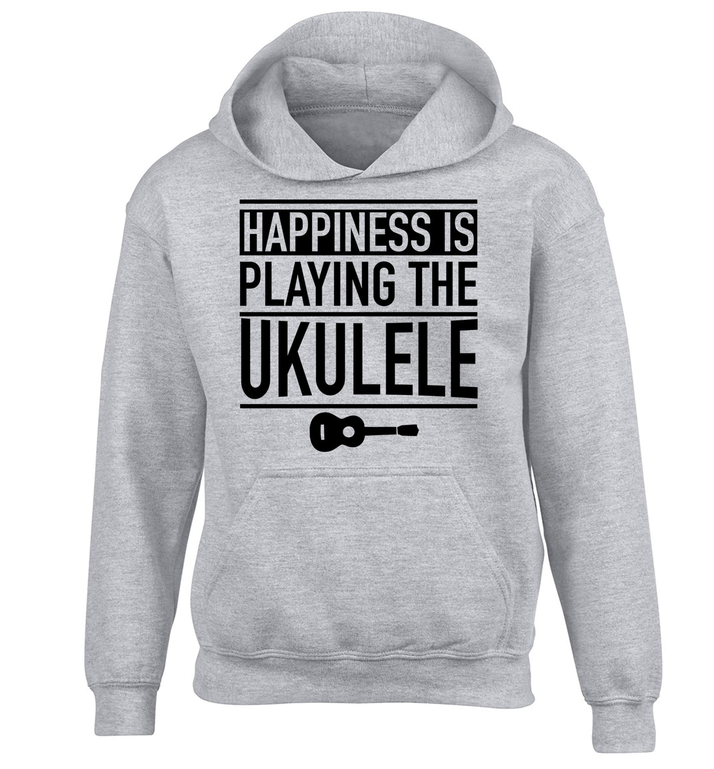 Happines is playing the ukulele children's grey hoodie 12-14 Years