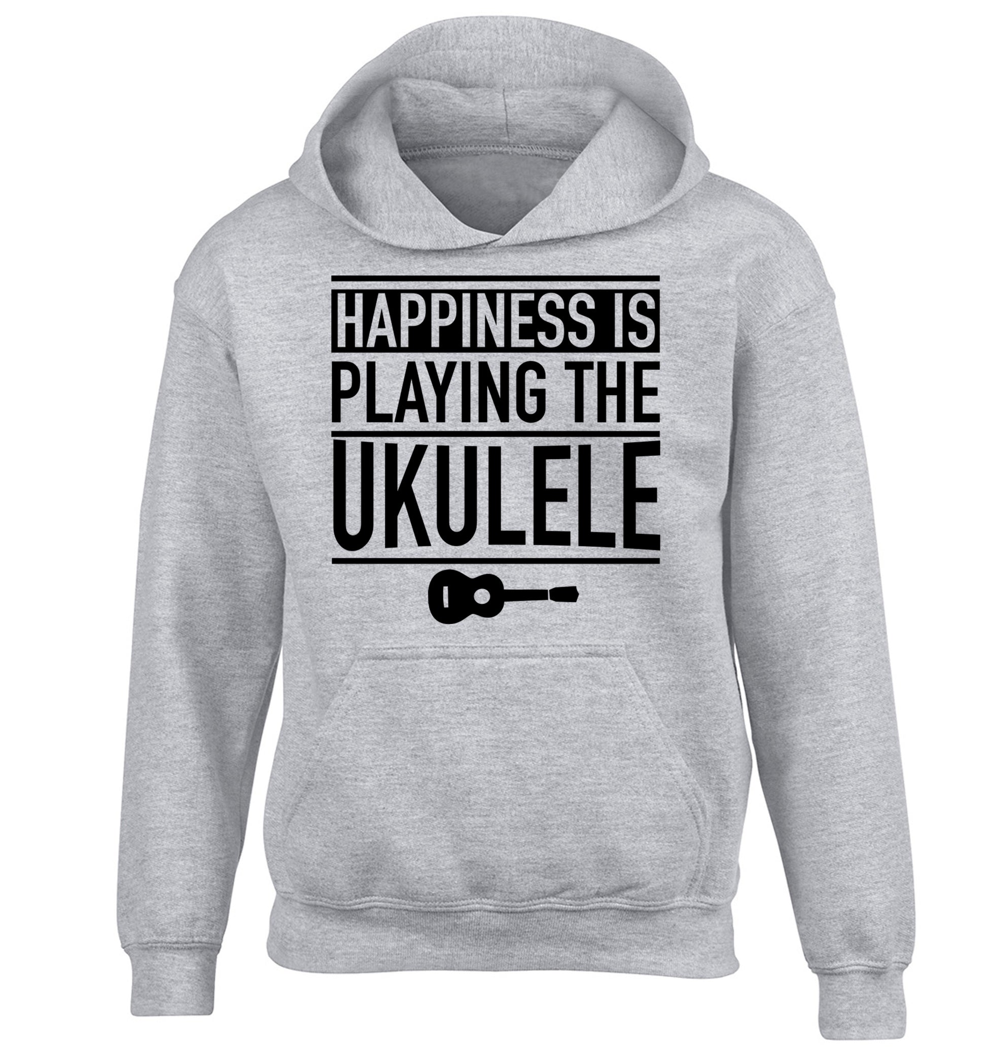 Happines is playing the ukulele children's grey hoodie 12-14 Years