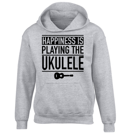 Happines is playing the ukulele children's grey hoodie 12-14 Years