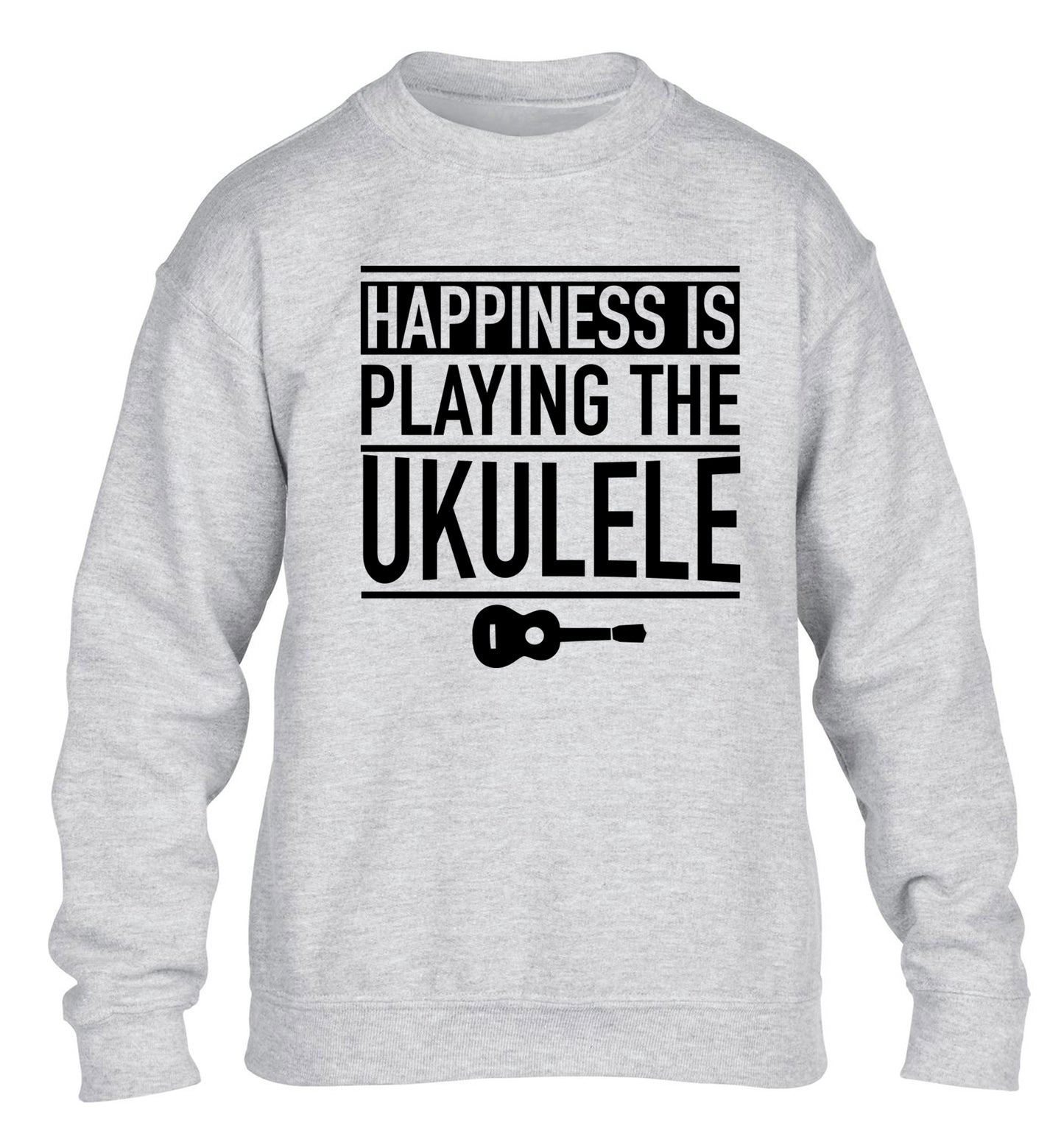 Happines is playing the ukulele children's grey sweater 12-14 Years