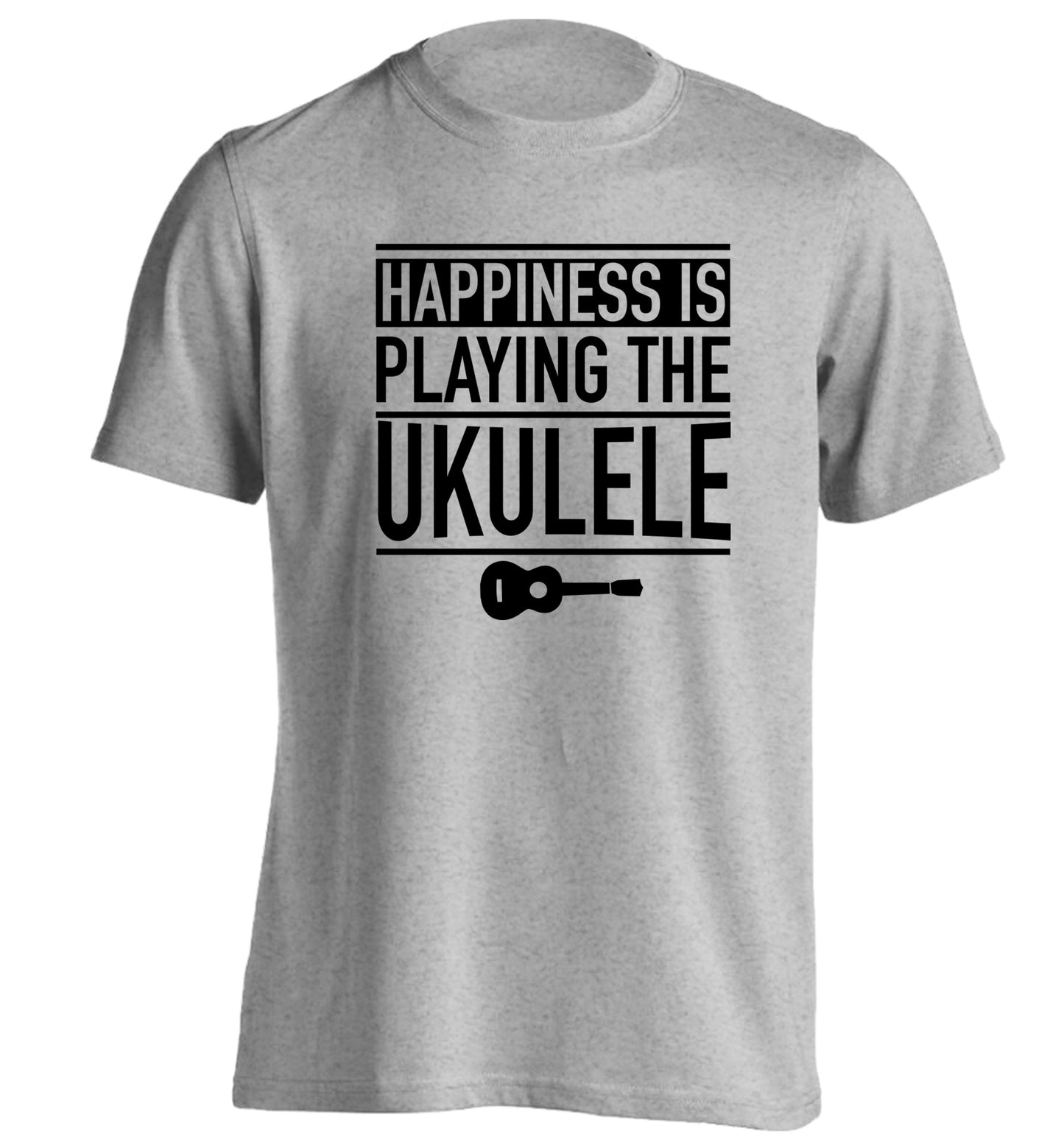 Happines is playing the ukulele adults unisex grey Tshirt 2XL